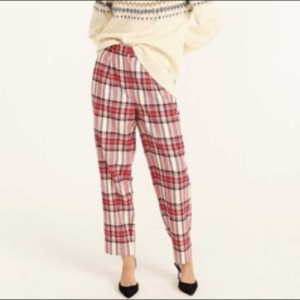 J Crew New High‎ rise pleated front Tapered-leg wool pant in vintage plaid